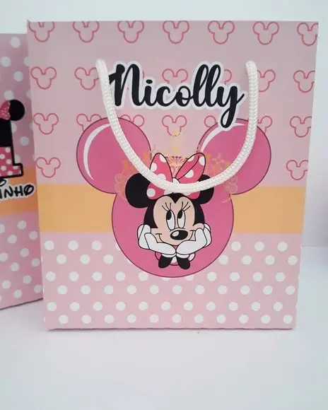 SACOLA PERSONALIZADA DA MINNIE ROSA-LEMBRANCINHA