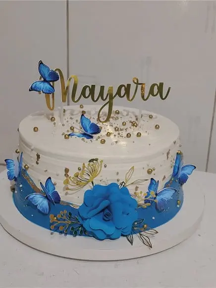 Topo de Bolo 15 Anos Azul com Flores