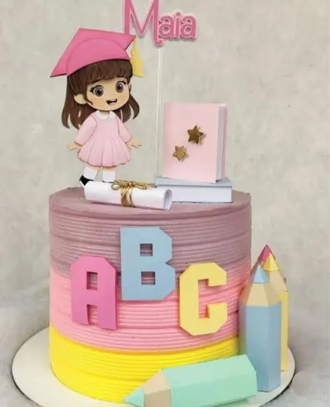 Topo de Bolo Abc Rosa