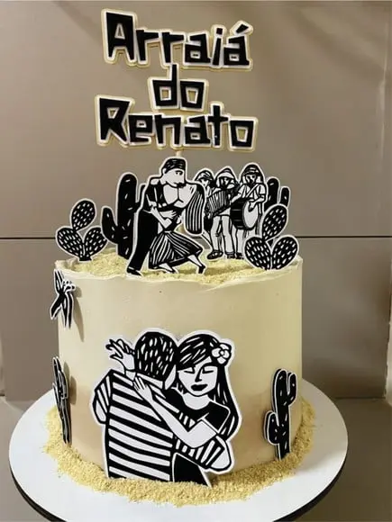 Topo de Bolo Arraiá Arretado Xilogravura Arquivo de Corte