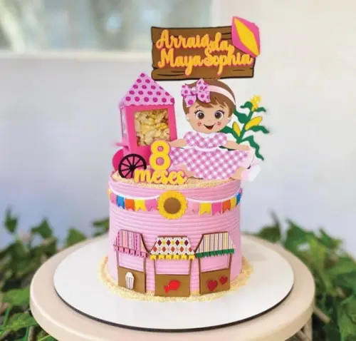 Topo de Bolo Arraiá Menina Caipira