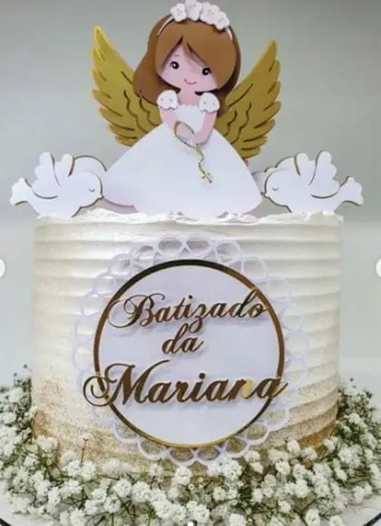 Topo de Bolo Batismo Menina Arquivo de Corte