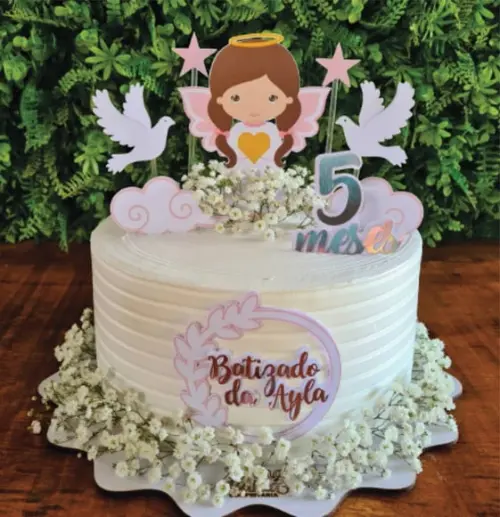 Topo de bolo batizado menina