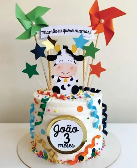 Topo de Bolo Bloquinho Vaquinha Mamãe Eu Quero Mamar