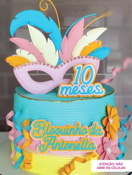 Topo de Bolo Carnaval Rosa