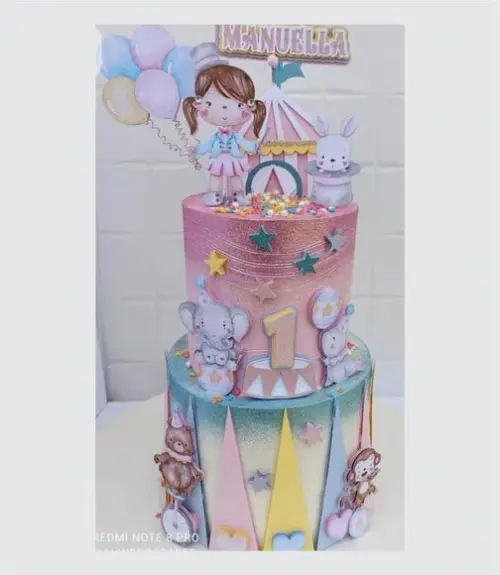 Topo de Bolo Circo Aquarela Rosa