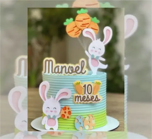 Topo de Bolo Coelhinhos com Balões
