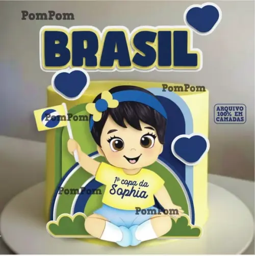 Topo de Bolo Copa Menina Mesversário Brasil