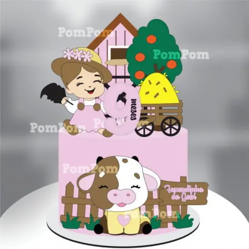 Topo de Bolo Fazendinha Rosa Mesversário