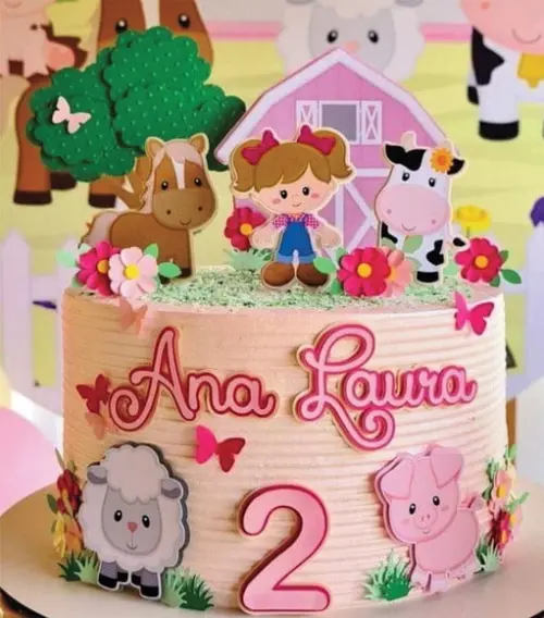 Topo de Bolo Fazendinha Rosa