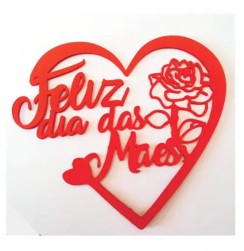 Topo de Bolo Feliz Dia das Mães Coração com Flor