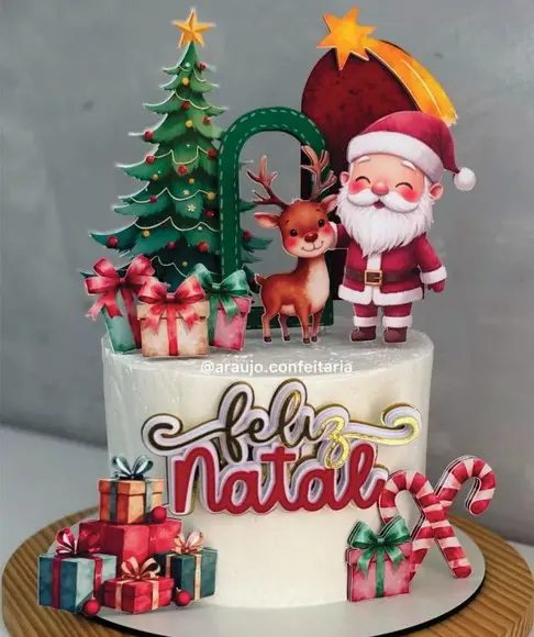 Topo de Bolo Feliz Natal Aquarela