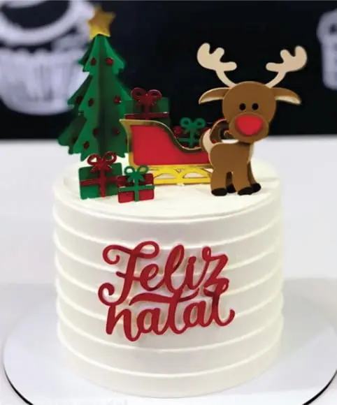 Topo de Bolo Feliz Natal Rena