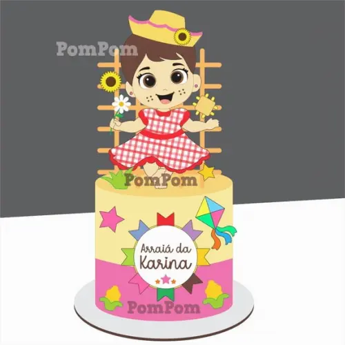 Topo de Bolo Festa Junina Menina Caipira