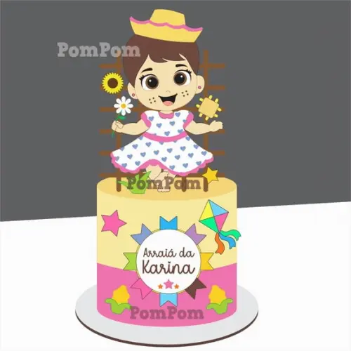 Topo de Bolo Festa Junina Arraiá Menina Caipira