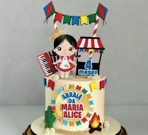 Topo de Bolo Festa Junina Menina Caipira