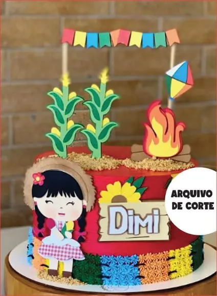 Topo de Bolo Festa Junina Menina Caipira Arquivo de Corte