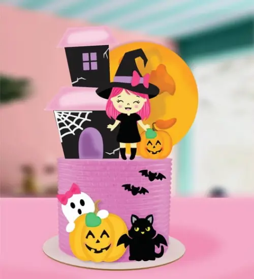 Topo de Bolo Halloween Menina Arquivo de Corte