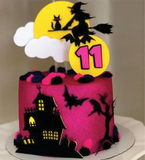Topo de Bolo Halloween Rosa