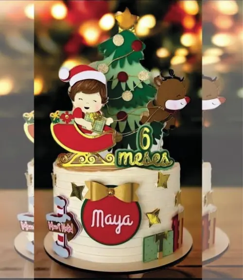 Topo de Bolo Meu Primeiro Natal Menina no Trenó