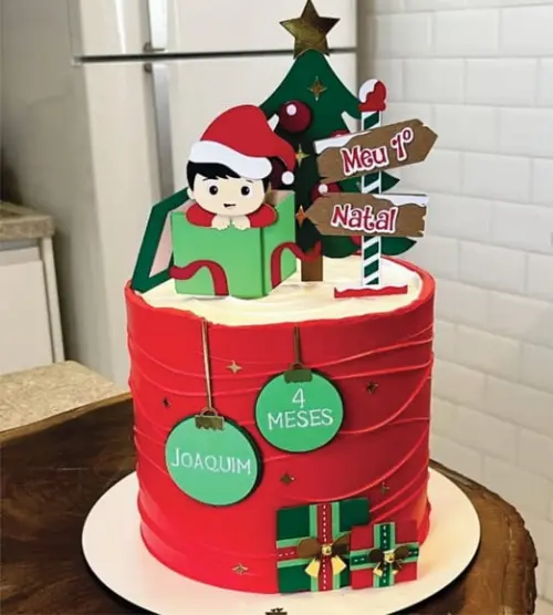 Topo de Bolo Meu Primeiro Natal Menino na Caixa