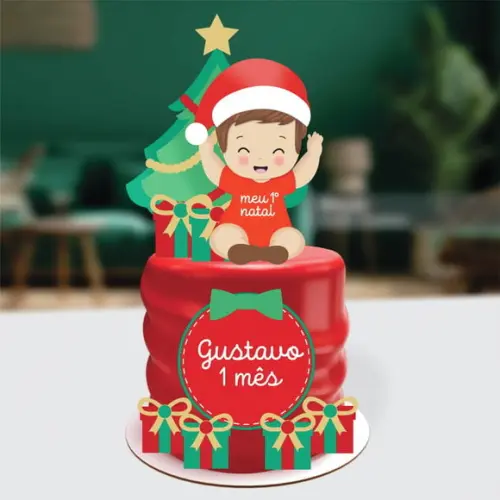 Topo de Bolo Meu Primeiro Natal Menino
