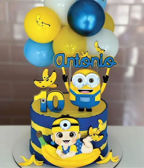 Topo de Bolo Minnions Menino Baby