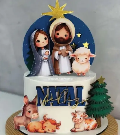 Topo de Bolo Natal Aquarela