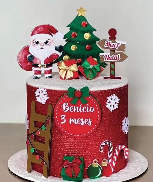 Topo de Bolo Natal Papai Noel Aquarela