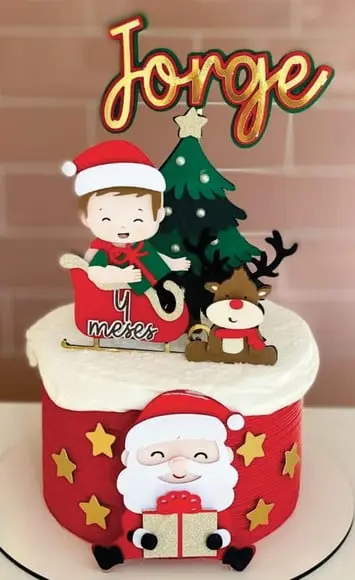 Topo de Bolo Natal Menino no Trenó Arquivo de Corte