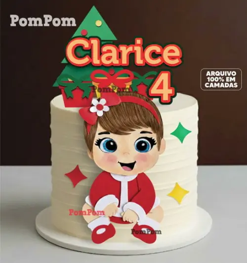 Topo de Bolo Natal Mesversário Menina