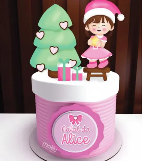 Topo de Bolo Natal Rosa