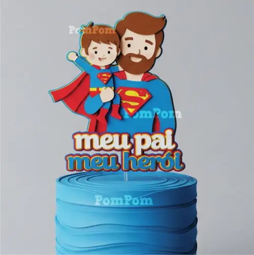Topo de Bolo Pai e Filho Meu Pai Meu Herói