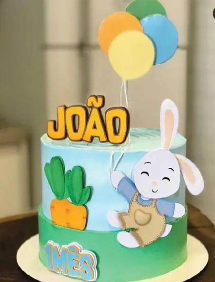 Topo de Bolo Páscoa Coelhinho com Balões