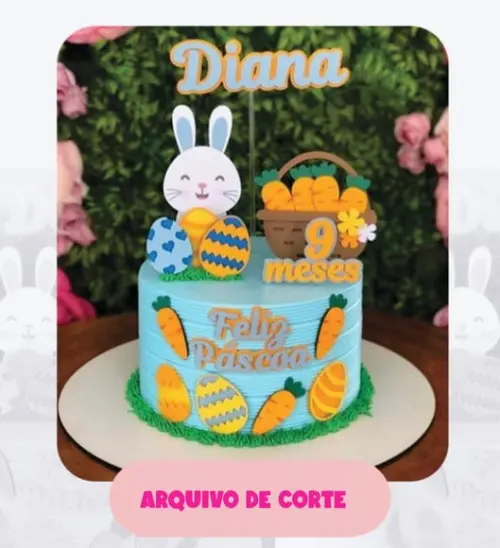 Topo de Bolo Páscoa Coelho com Cestinha Arquivo de Corte
