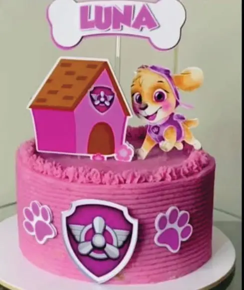 Topo de Bolo Patrulha Canina Rosa Sky
