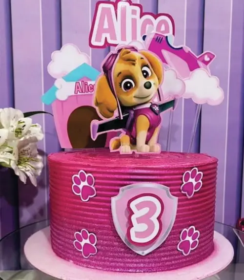Topo de Bolo Patrulha Canina Rosa Sky