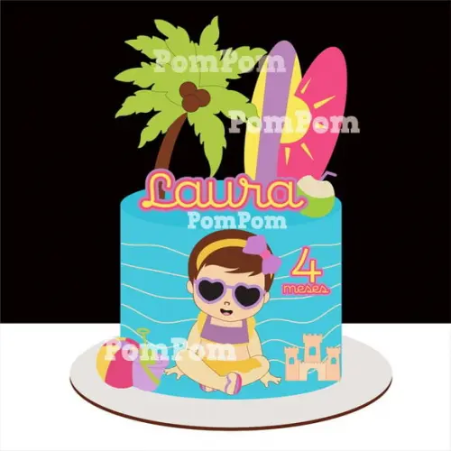 Topo de Bolo Pool Party Menina