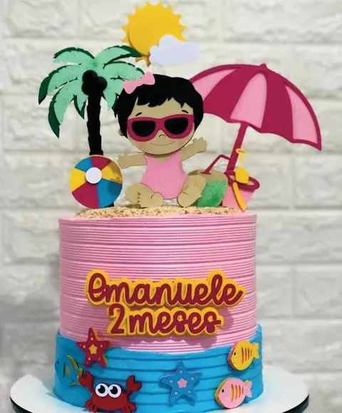 Topo de Bolo Pool Party Praia Menina Arquivo de Corte