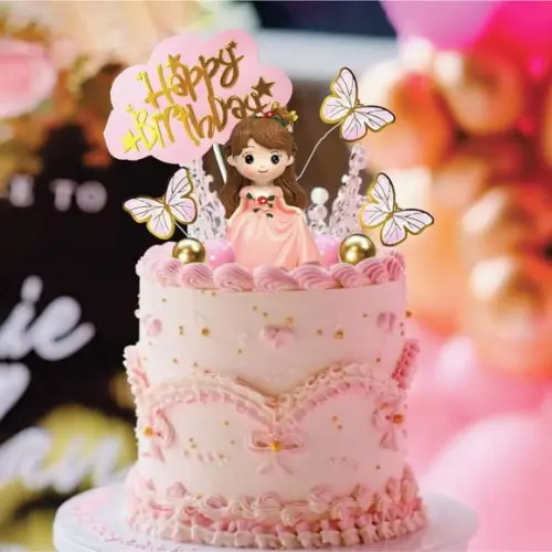 Topo de Bolo Princesa Happy Birthday Borboletas