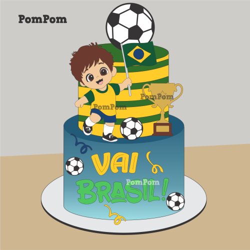 Topo de Bolo Futebol Vai Brasil Brasil