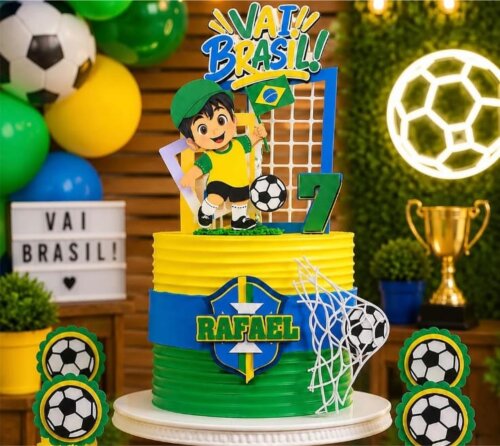 Topo de Bolo Futebol Menino Vai Brasil Brasil