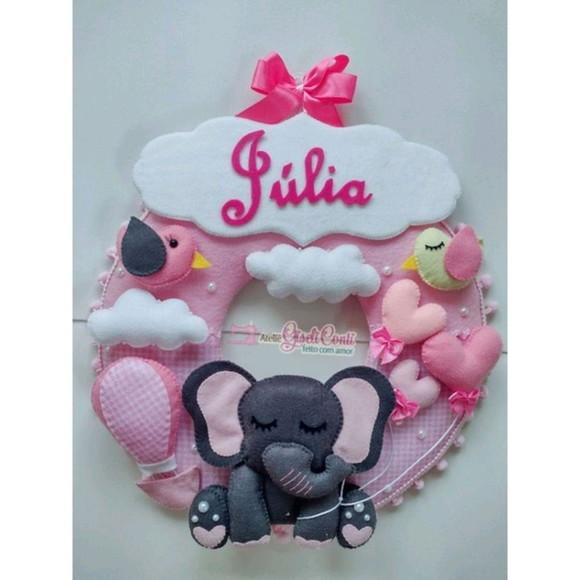 Guirlanda Porta Maternidade Elefante Rosa