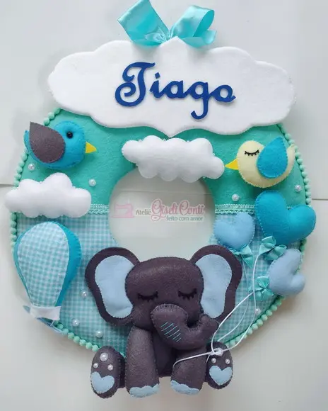Guirlanda Porta Maternidade Elefante Azul