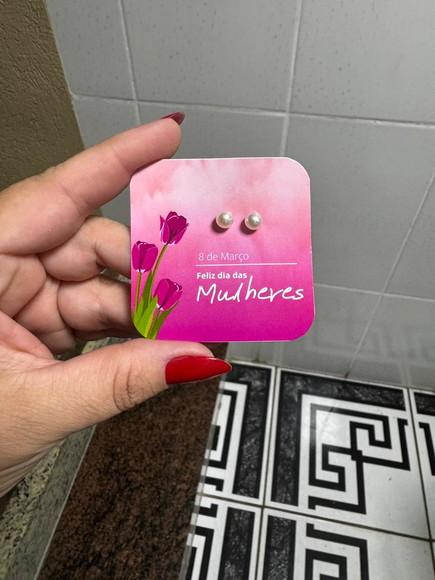 Card com Brinco Pérola, Dia das Mulheres, Lembrancinha