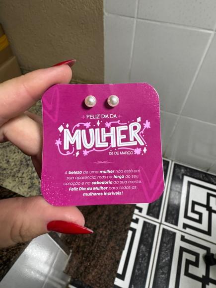 Card com Brinco Pérola, Dia das Mulheres, Lembrancinha