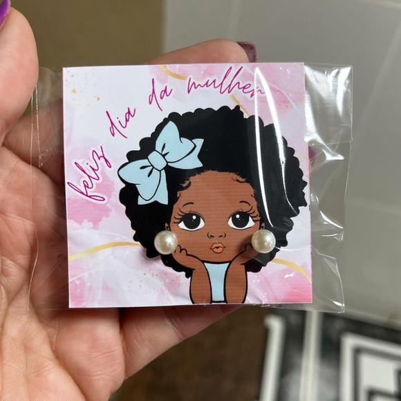 Card com Brinco Pérola, Dia das Mulheres, Lembrancinha