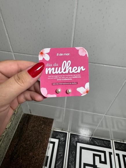 Card com Brinco Pérola, Dia das Mulheres, Lembrancinha