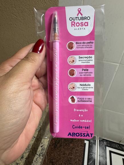 Caneta Personalizada com Cartão Brinde Outubro Rosa