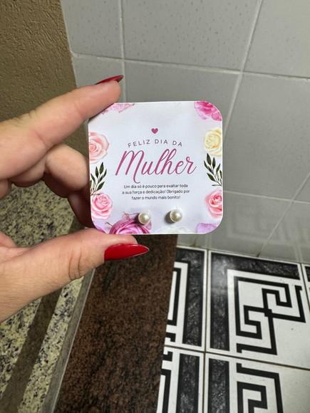 Card com Brinco Pérola, Dia das Mulheres, Lembrancinha